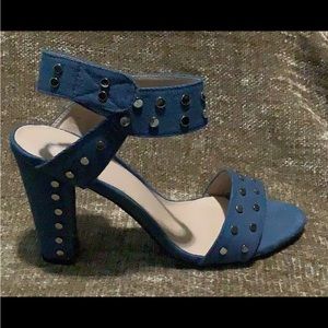 Denim studded ankle strap sandals
